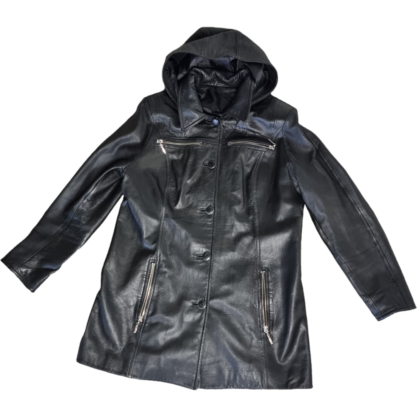 Skórzana kurtka damska z kapturem M
