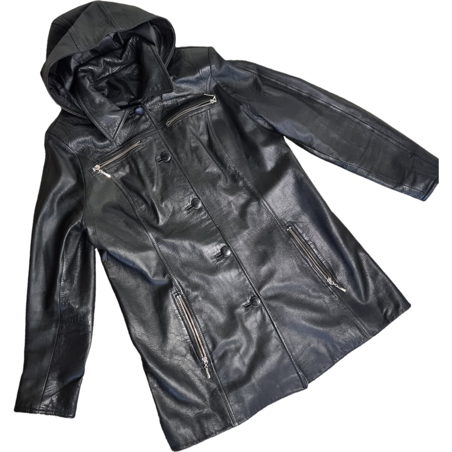 Skórzana kurtka damska z kapturem M