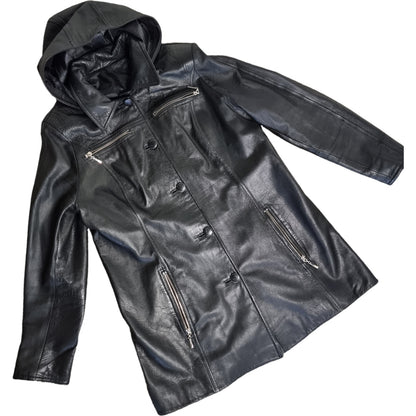Skórzana kurtka damska z kapturem M