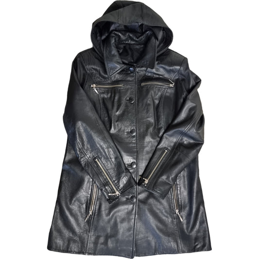 Skórzana kurtka damska z kapturem M
