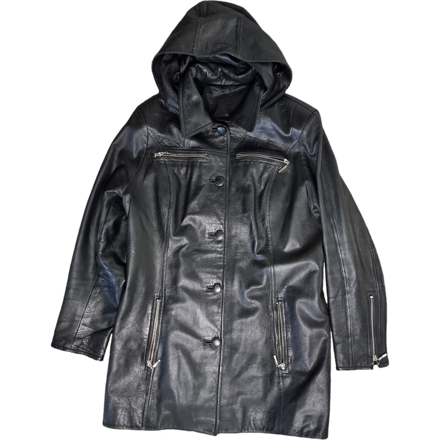 Skórzana kurtka damska z kapturem M