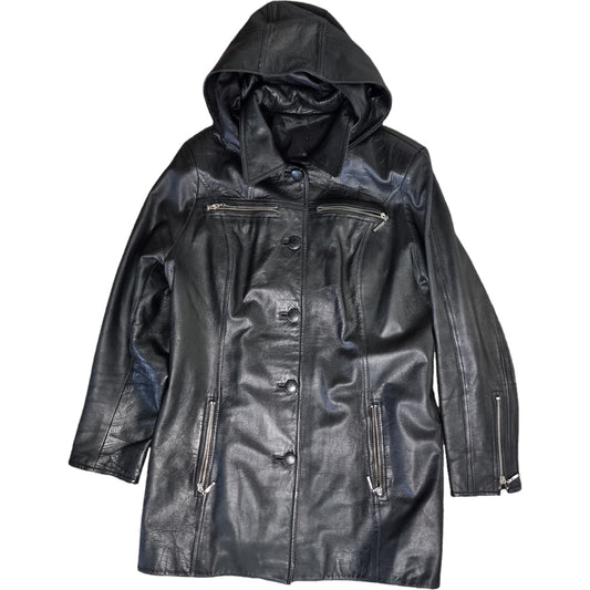 Skórzana kurtka damska z kapturem M